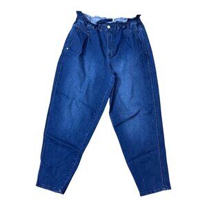 Vintage America Mom Paperbag High Waisted Denim Pants 16 Elastic Waist Blue Jean
